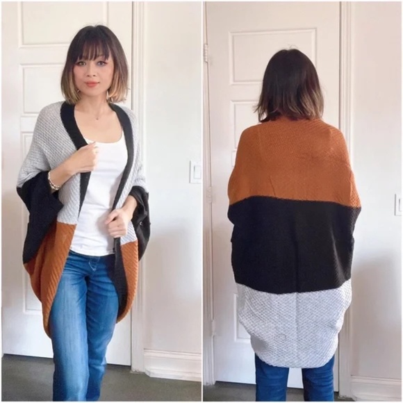 020 Cozy ColorBlock Batwing Oversized Cardigan - Picture 4 of 5